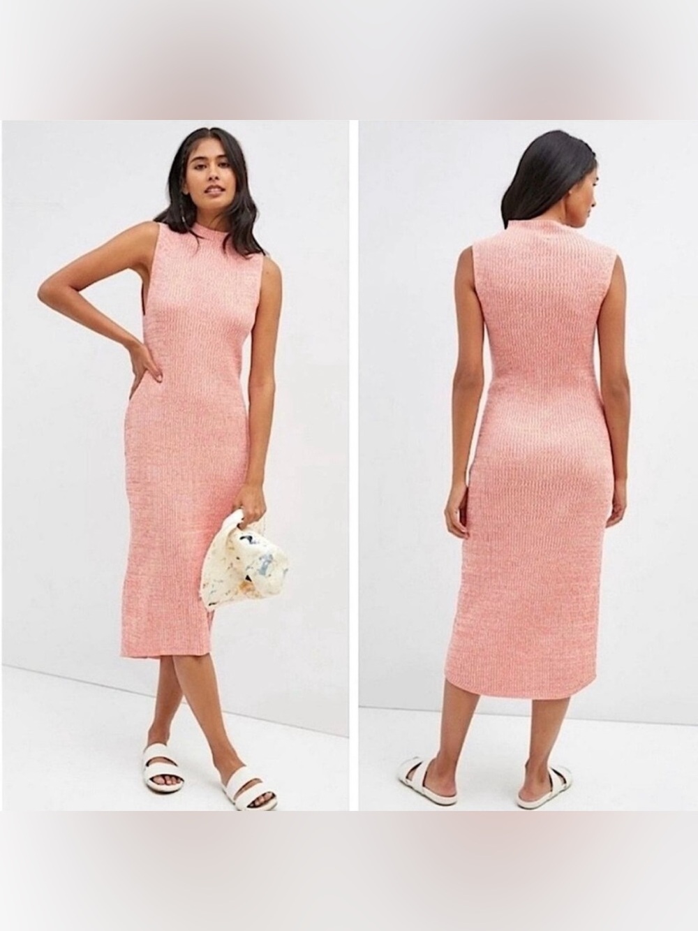 Anthropologie Daily Practice Mock-Neck Knit Midi Dress Pink Peach Size Small